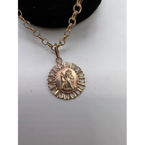 312 - 9ct Gold St. Christopher & 9ct gold belcher chain 16