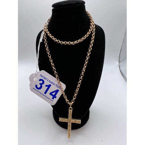 314 - 9ct Gold belcher chain with 9ct gold cross 18