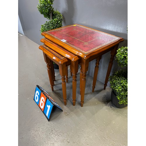 661 - Nest of 3 leather top tables