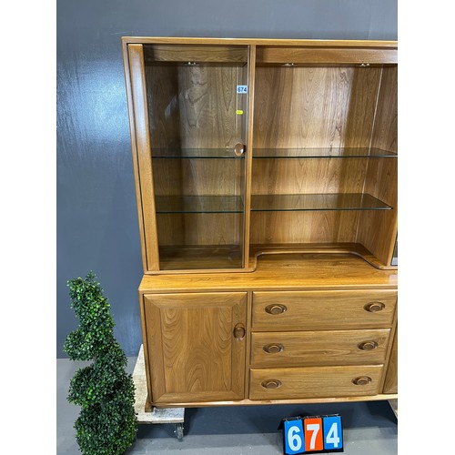 674 - Ercol blonde grand Windsor display cabinet