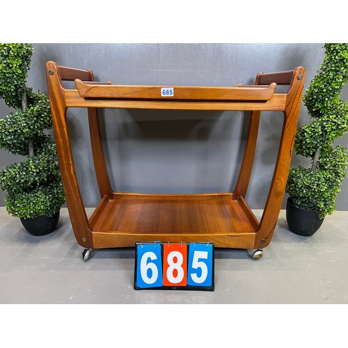 685 - Mid century teak Danish? trolley with butlers tray top