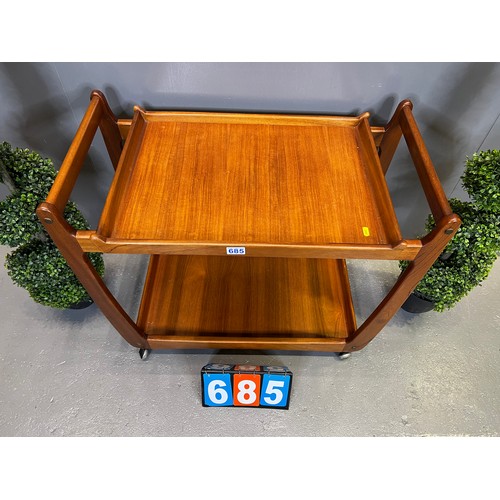 685 - Mid century teak Danish? trolley with butlers tray top