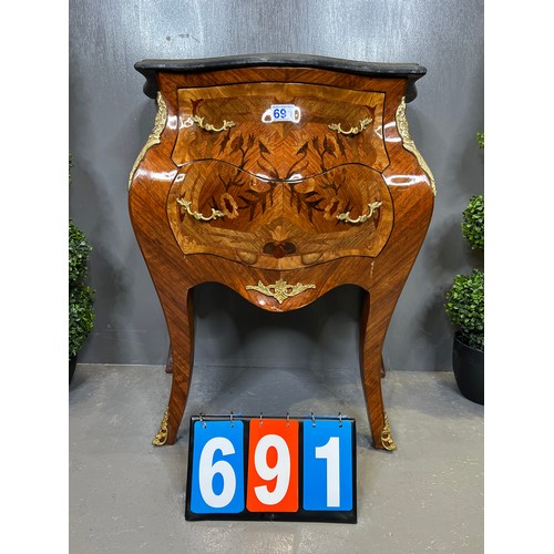 691 - French marble top chest bedside chest marquetry inlaid