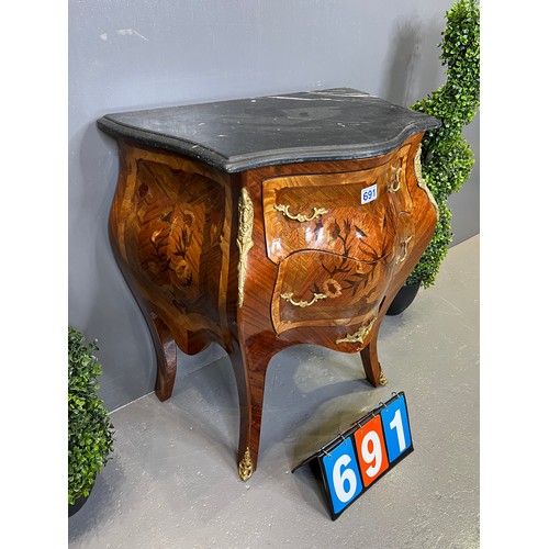 691 - French marble top chest bedside chest marquetry inlaid