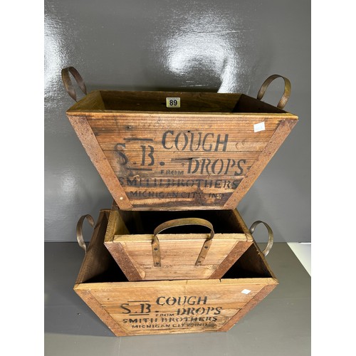 89 - 3 Advertising boxes with handles