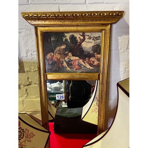 126 - Gilt frame mirror + 2 matching table lamps