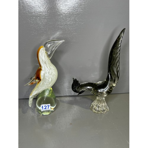 127 - Large glass cockerel + glass bird