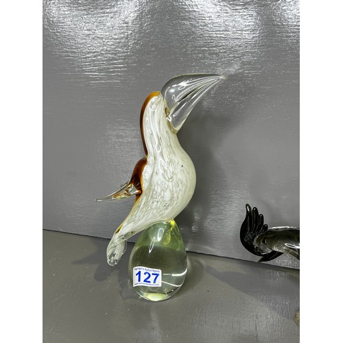 127 - Large glass cockerel + glass bird