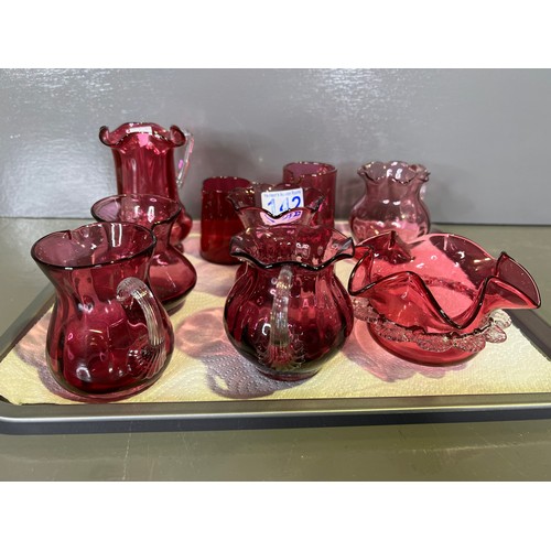 142 - 9 Pieces cranberry glass