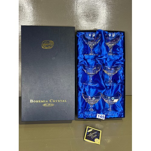 145 - Set 6 boxed bohemia crystal glasses