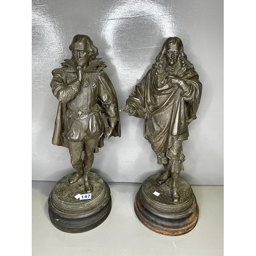 147 - Shakespeare + milton spelter figures 'Milton has damage to fingers'