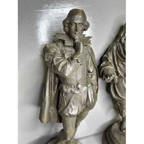 147 - Shakespeare + milton spelter figures 'Milton has damage to fingers'