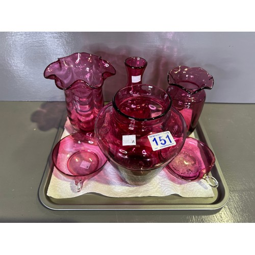 151 - 6 Pieces cranberry glass