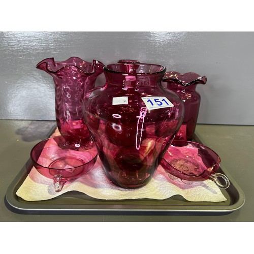 151 - 6 Pieces cranberry glass