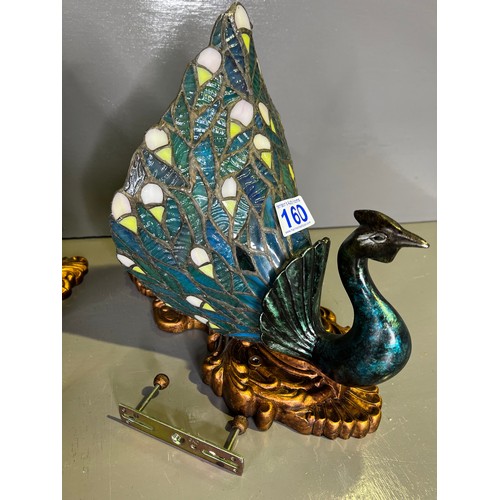 160 - Pair peacock tiffany style wall lights