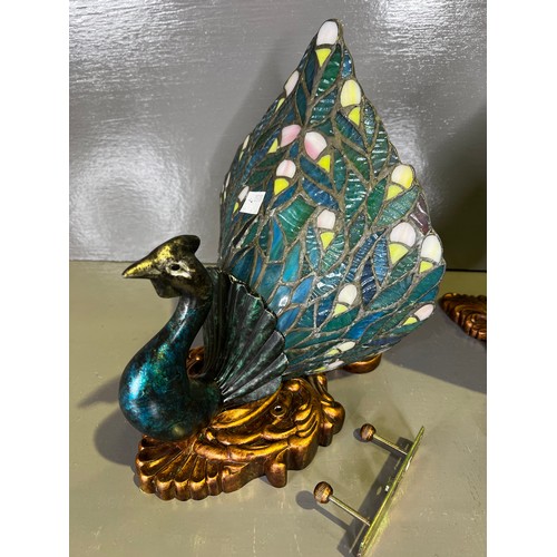 160 - Pair peacock tiffany style wall lights