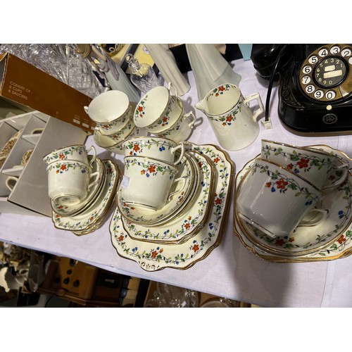 187 - China tea set + canteen cutlery box with cutlery + tea set