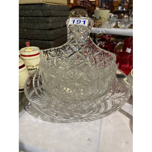 191 - Cut glass basket & bowls