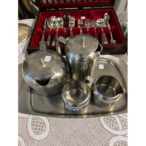 204 - Canteen cutlery 'Oneida' pattern large candelabra steel tea set