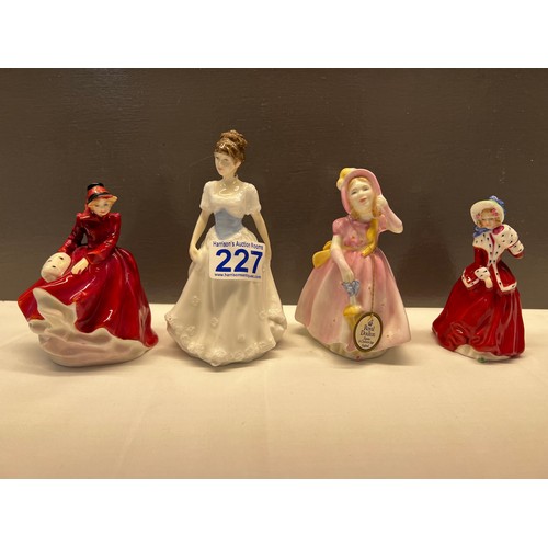 227 - 3 Royal Doulton + 1 royal Worcester figures