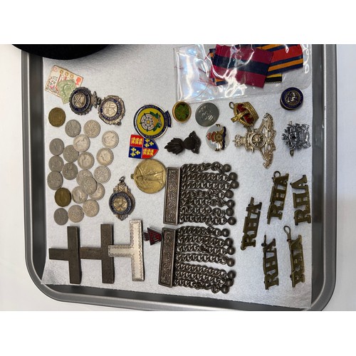 240 - Military etc badges, hat, coins