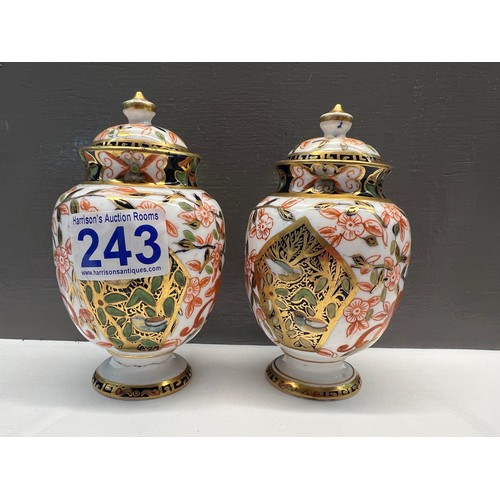 243 - Pair royal crown derby' temple jars