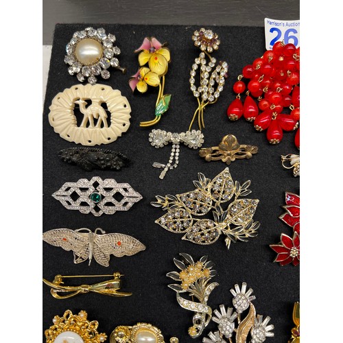 261 - Tray brooches ,hat pins & clip on earrings