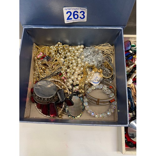 263 - Box & Tray costume jewellery