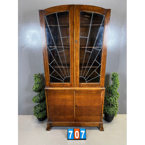 707 - oak leaded glass bookcase