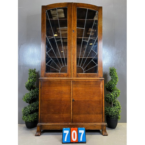 707 - oak leaded glass bookcase