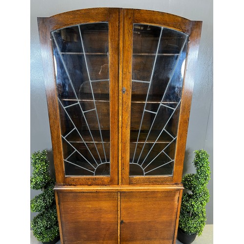 707 - oak leaded glass bookcase