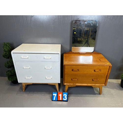 713 - G-plan oak dressing table + g-plan painted chest of drawers