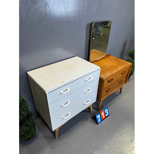 713 - G-plan oak dressing table + g-plan painted chest of drawers