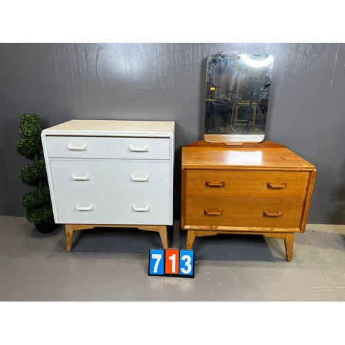 713 - G-plan oak dressing table + g-plan painted chest of drawers