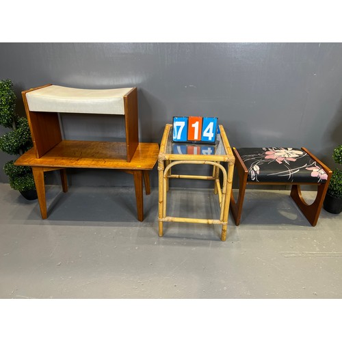 714 - Mid century stool G-plan? + stool + bamboo table+ table