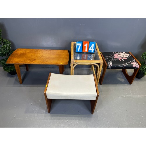 714 - Mid century stool G-plan? + stool + bamboo table+ table