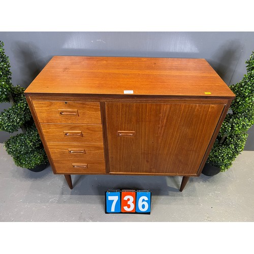 736 - Danish? teak sewing machine in cabinet