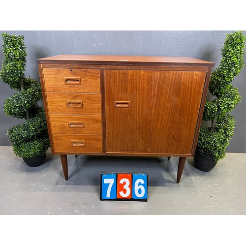 736 - Danish? teak sewing machine in cabinet