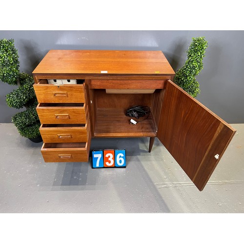 736 - Danish? teak sewing machine in cabinet