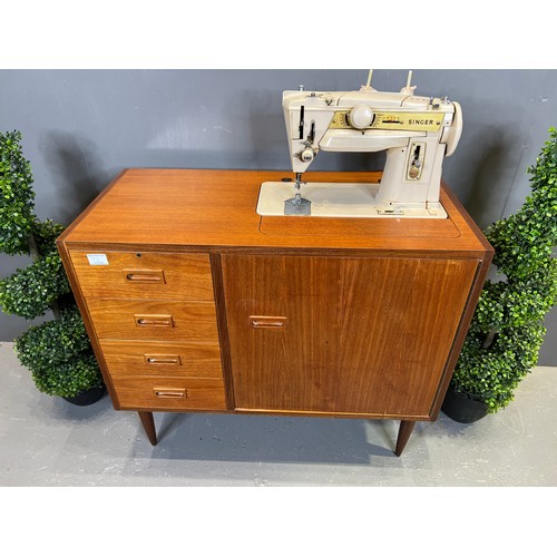 736 - Danish? teak sewing machine in cabinet