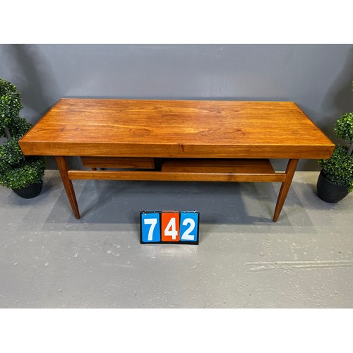 742 - Mid century teak coffee table (sliding top) white & newton