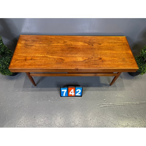 742 - Mid century teak coffee table (sliding top) white & newton