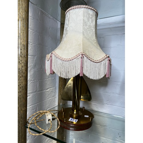 374 - Unusual vintage brass lamp & shade