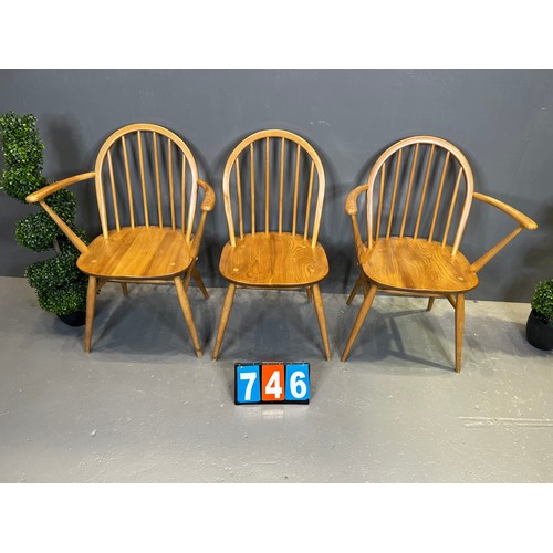 746 - 3 Ercol blonde chairs inc 2 carvers