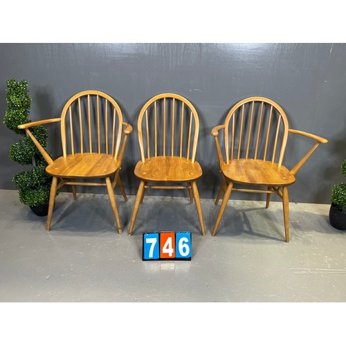 746 - 3 Ercol blonde chairs inc 2 carvers