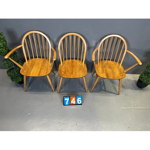 746 - 3 Ercol blonde chairs inc 2 carvers