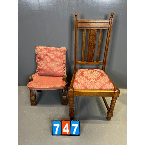 747 - Oak barley twist chairs + camel seat