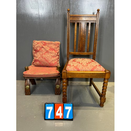 747 - Oak barley twist chairs + camel seat