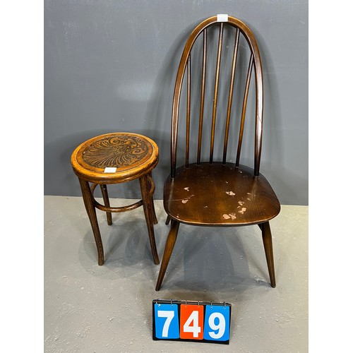 749 - Ercol chair + bentwood stool