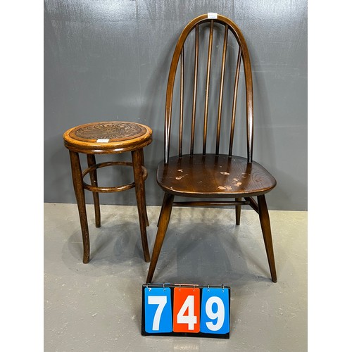 749 - Ercol chair + bentwood stool